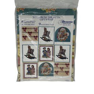 VTG Toys From The Attic Christmas Gift Wrap Lot‎ 50 Sq Ft Paper & Tags NIP